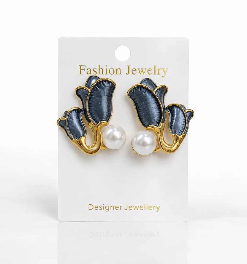 Dark Blue Tulip Earrings